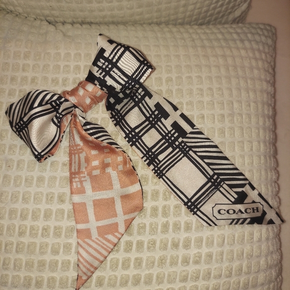 Coach Signature Black and Peach Wild Stripe Silk Skinny Scarf - Picture 4 of 13